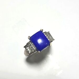 Ring Marine Blue Genuine Lapis Lazuli & White Topaz Platinum Bonded Silver 9